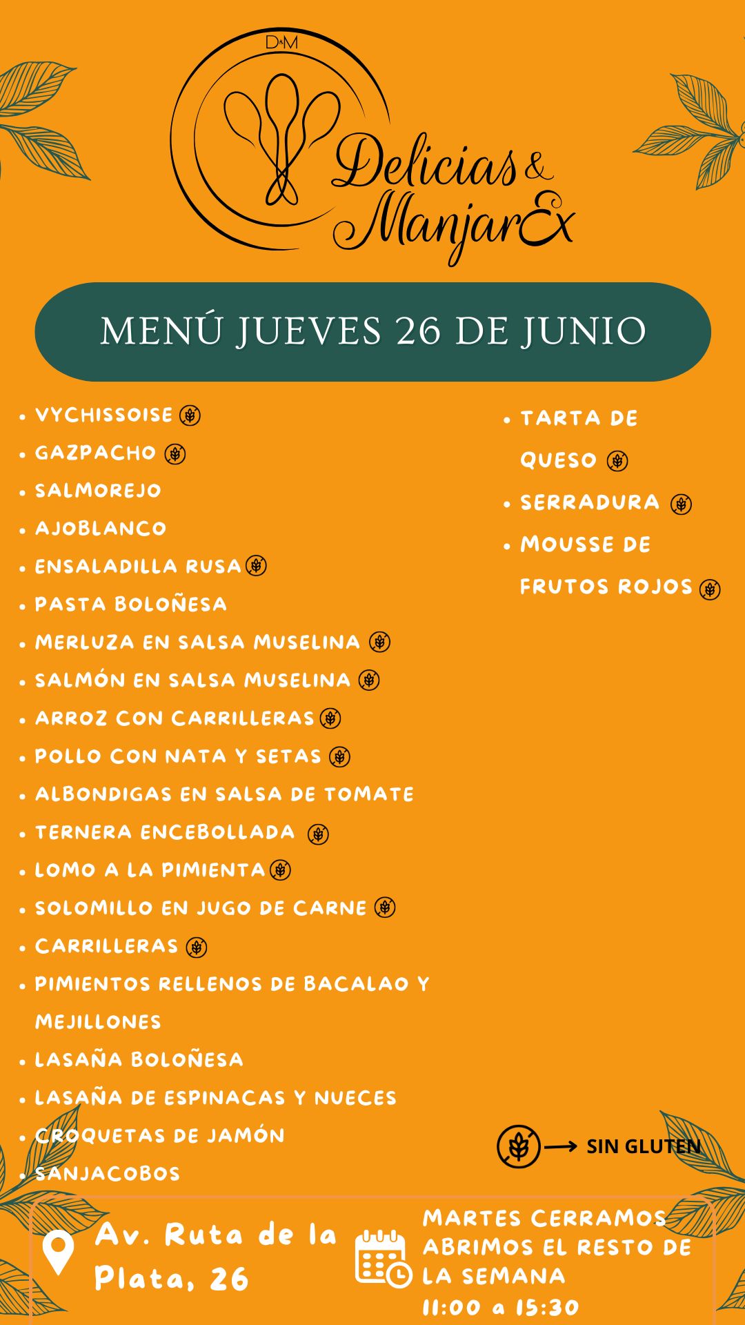 Carta del menú diario